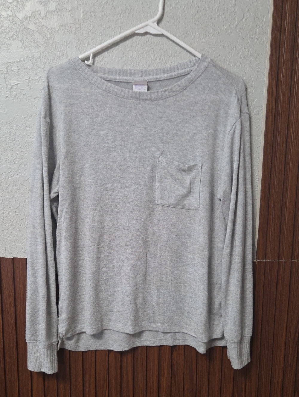 stars above Light Gray Crewneck Sweater With Chest Pocket